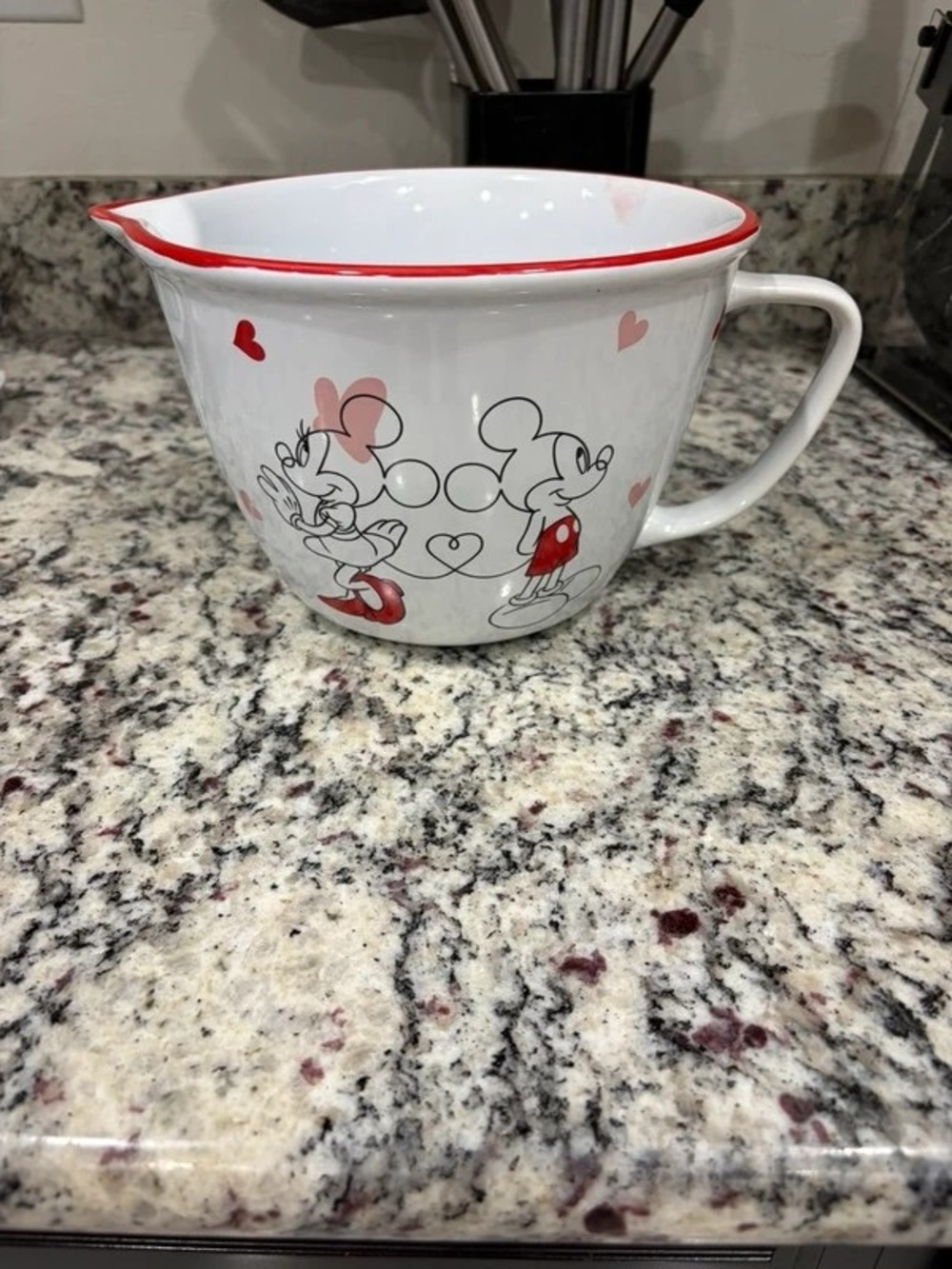Disney Ceramic Measuring Pitcher with Red Trim and Mickey & Minnie Art